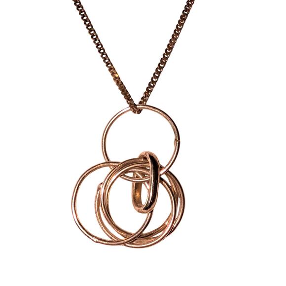 VTG 925 Sterling Silver Italy Circles 5 Ring Pendant 18 In. Curb Chain Necklace - Picture 4 of 5